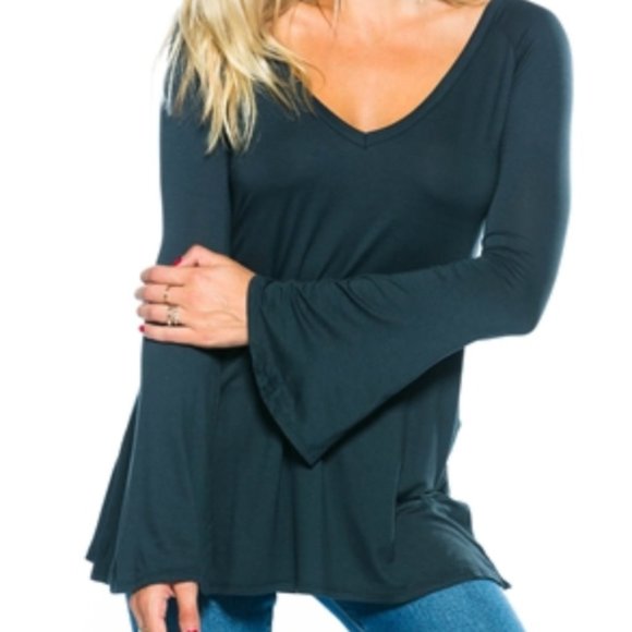 TOP DARK TEAL BELL SLEEVED TOP - Picture 4 of 4